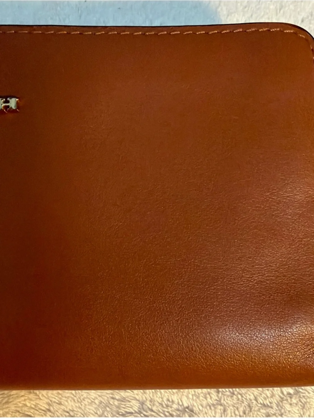 Coach Leather Zip Wallet in Cognac Brown with Gold Logo #58586